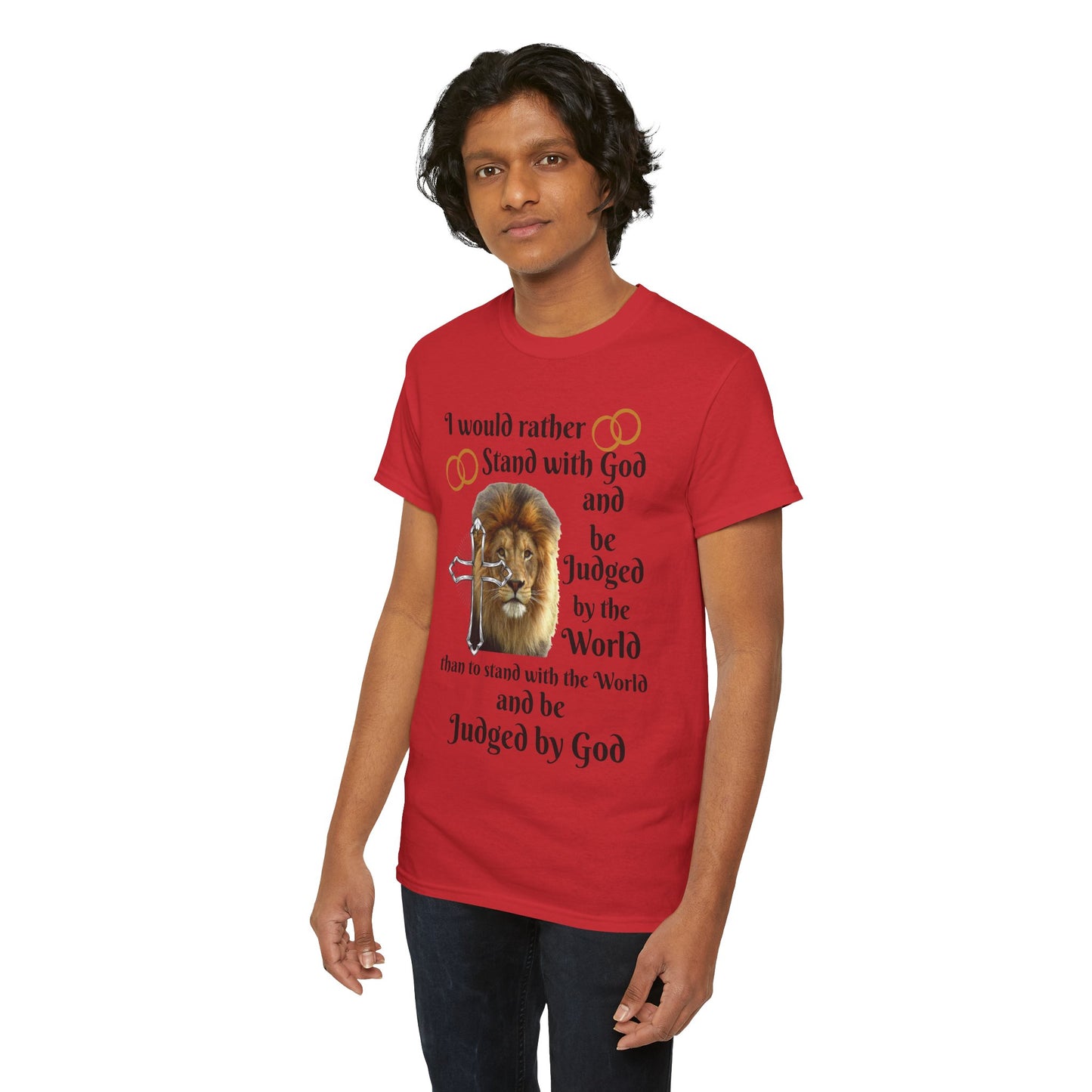 Christian Lion T-Shirt — "I Would Rather Stand with God" Faith Graphic Tee