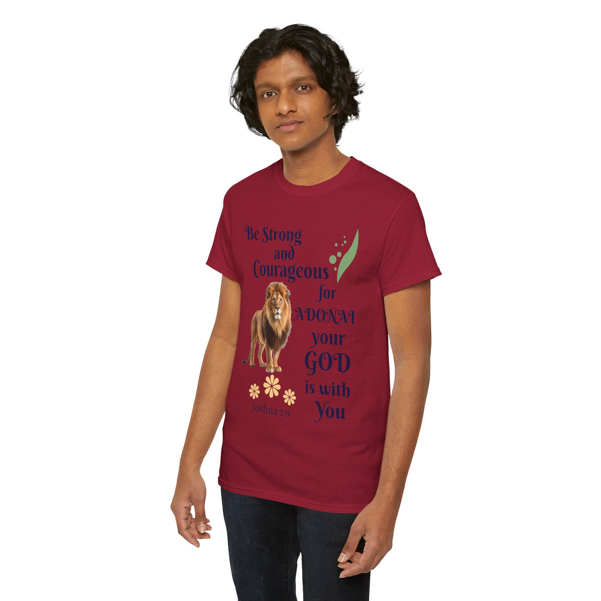 Lion Scripture Tee — "Be Strong and Courageous for Adonai" Joshua 1:9