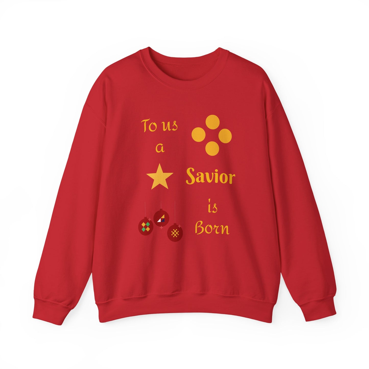 Christmas Crewneck Sweatshirt – “To us a Savior is Born” Nativity Ornament Design