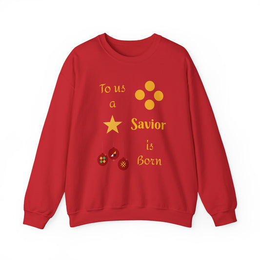 Christmas Crewneck Sweatshirt – “To us a Savior is Born” Nativity Ornament Design