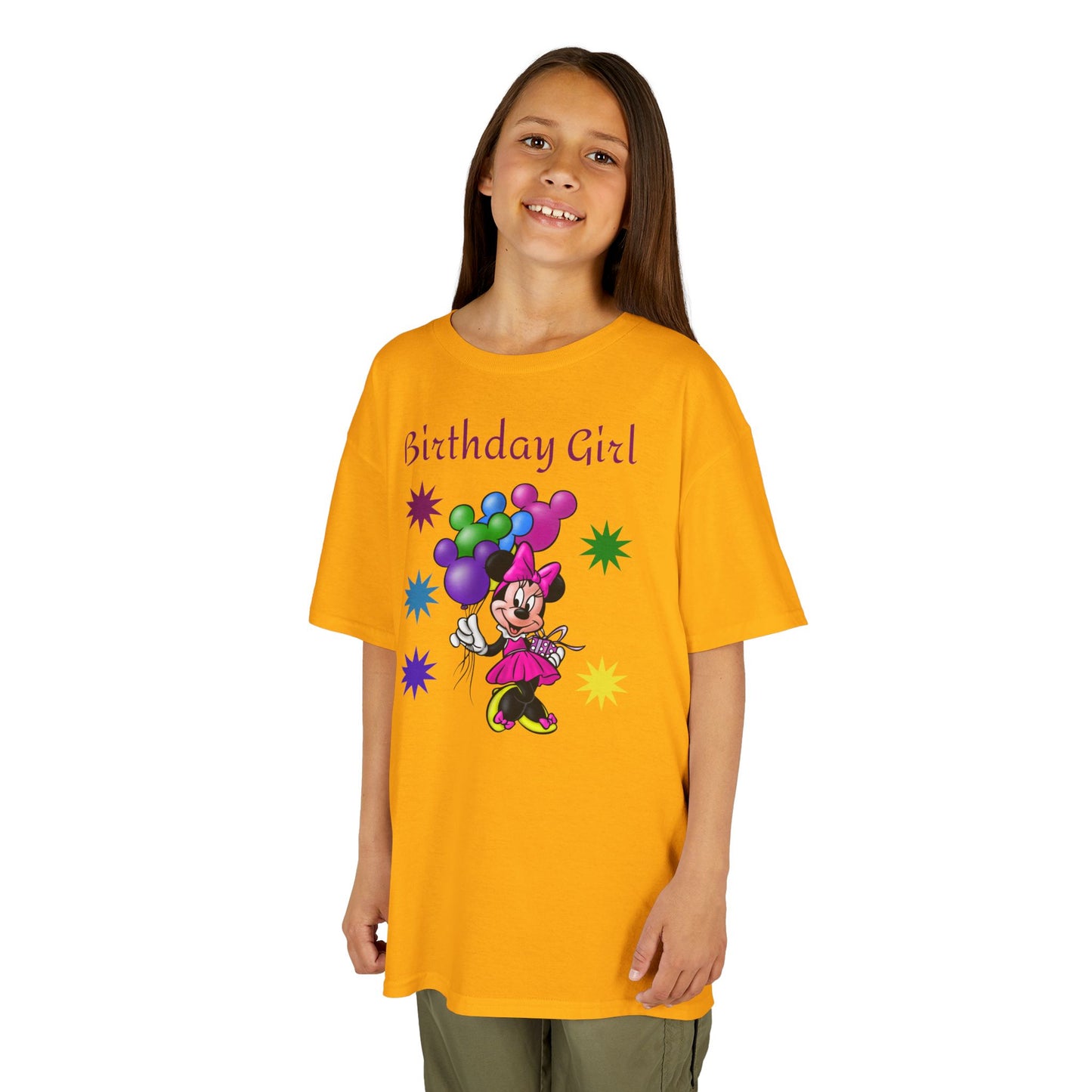 Kids Birthday Tee — "Birthday Girl" Minnie Balloon Party Shirt