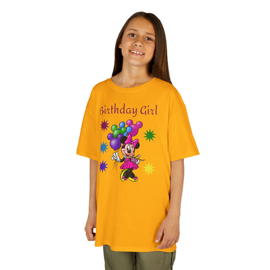 Kids Birthday Tee — "Birthday Girl" Minnie Balloon Party Shirt