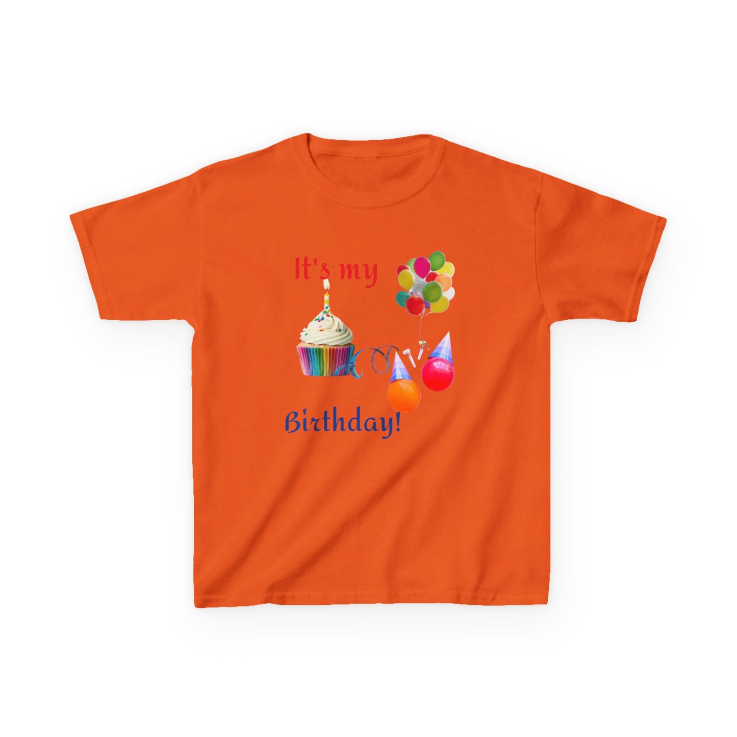 Kids Birthday T-Shirt - "It's My Birthday!" Rainbow Cupcake & Balloons Tee