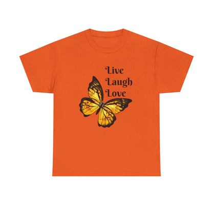 Live Laugh Love Butterfly T-Shirt — Inspirational Floral Tee