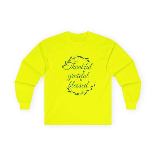 Long Sleeve Tee — "Thankful Grateful Blessed" Wreath Design