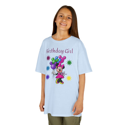 Kids Birthday Tee — "Birthday Girl" Minnie Balloon Party Shirt