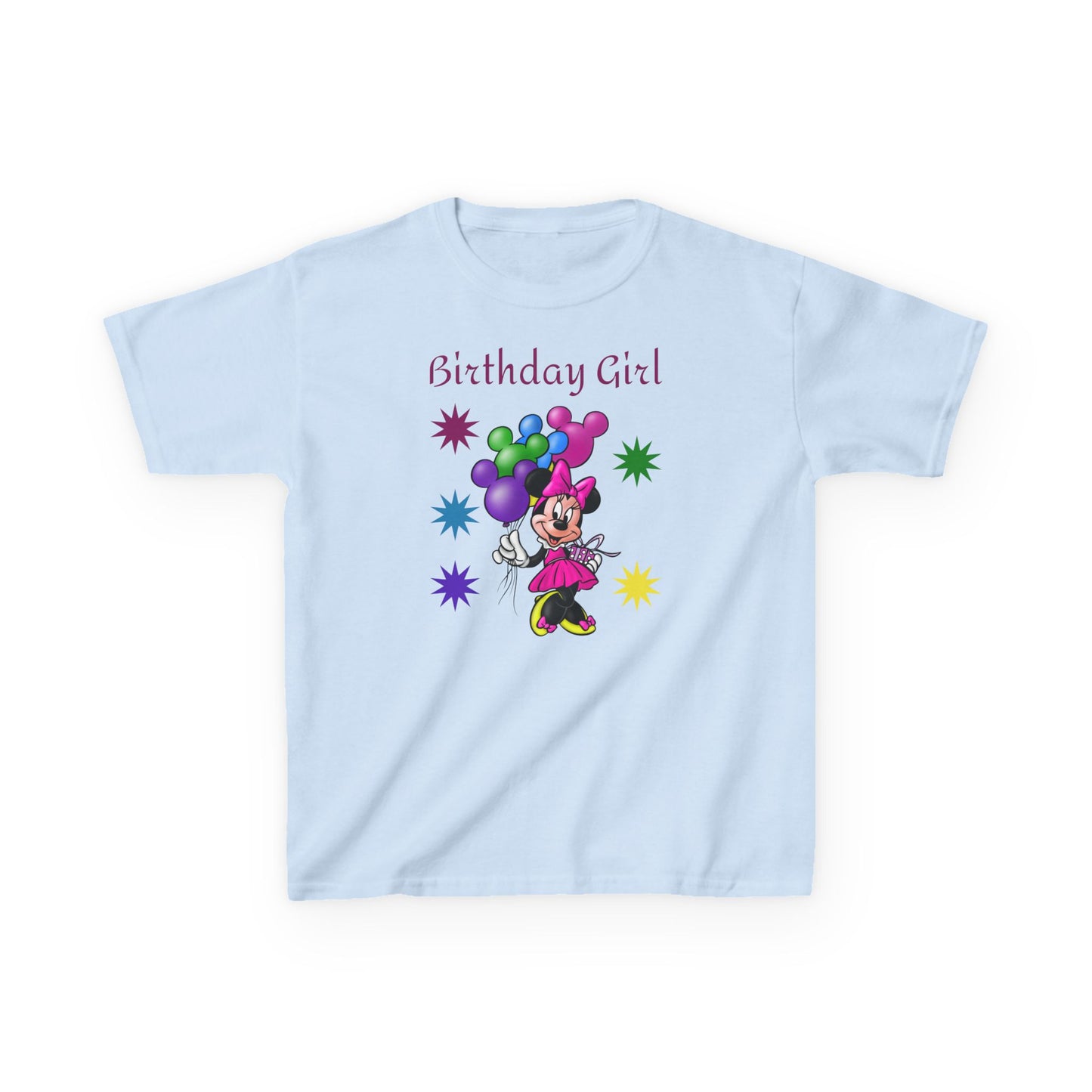 Kids Birthday Tee — "Birthday Girl" Minnie Balloon Party Shirt