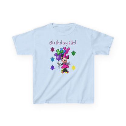 Kids Birthday Tee — "Birthday Girl" Minnie Balloon Party Shirt