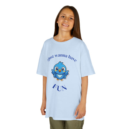 Kids T-Shirt — Cute Blue Bird "I Just Wanna Have Fun" Tee