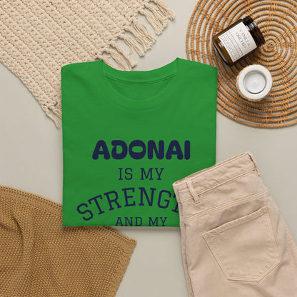 Adonai Is My Strength Tee — Psalm 28:7 Christian Faith Shirt