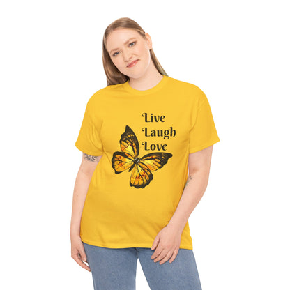 Live Laugh Love Butterfly T-Shirt — Inspirational Floral Tee