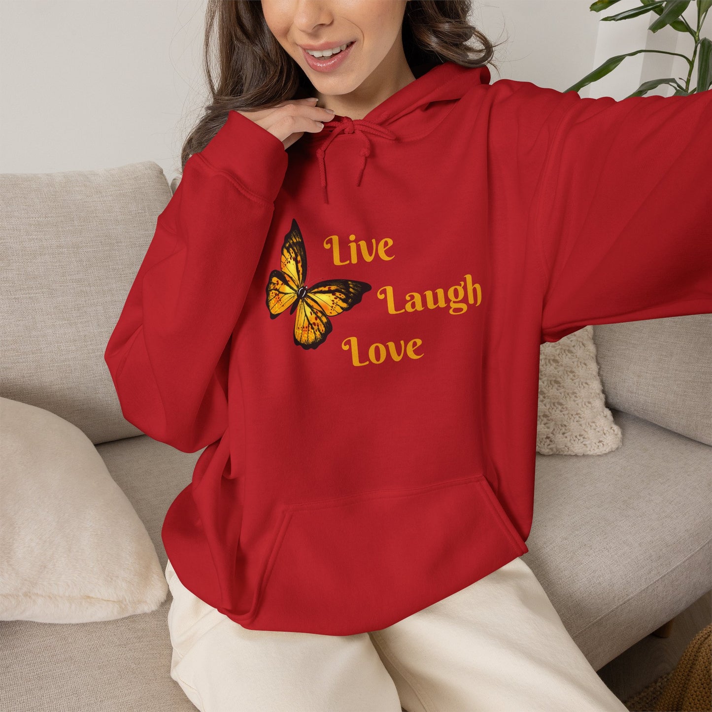 Butterfly "Live Laugh Love" Hoodie - Cozy Inspirational Graphic Sweatshirt