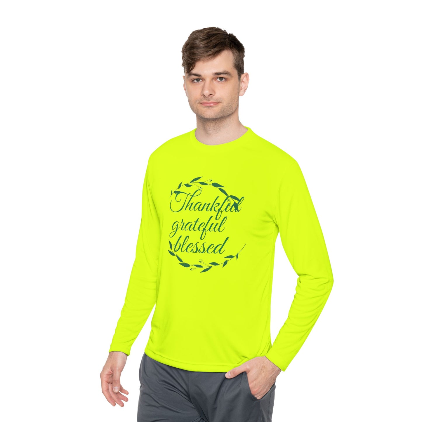 Long Sleeve Tee — "Thankful, Grateful, Blessed" Autumn Wreath Design