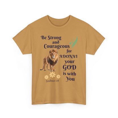 Lion Scripture Tee — "Be Strong and Courageous for Adonai" Joshua 1:9