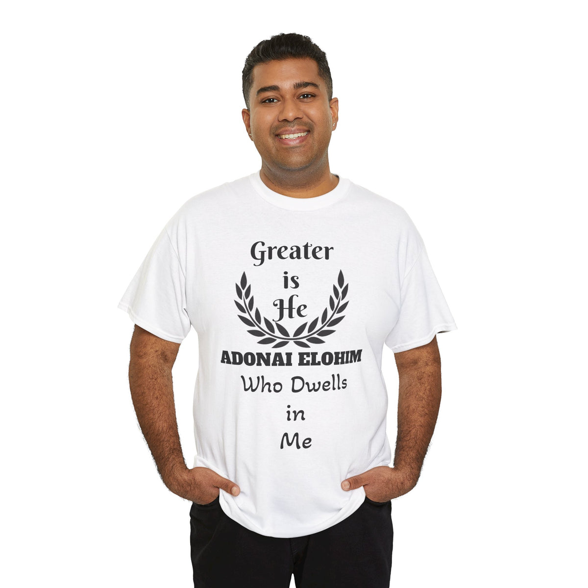 Greater Is He Who Dwells In Me T-Shirt — Christian Faith Inspirational Tee