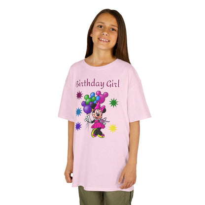 Kids Birthday Tee — "Birthday Girl" Minnie Balloon Party Shirt