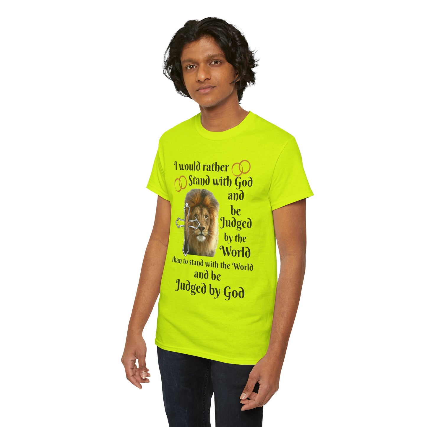 Christian Lion T-Shirt — "I Would Rather Stand with God" Faith Graphic Tee