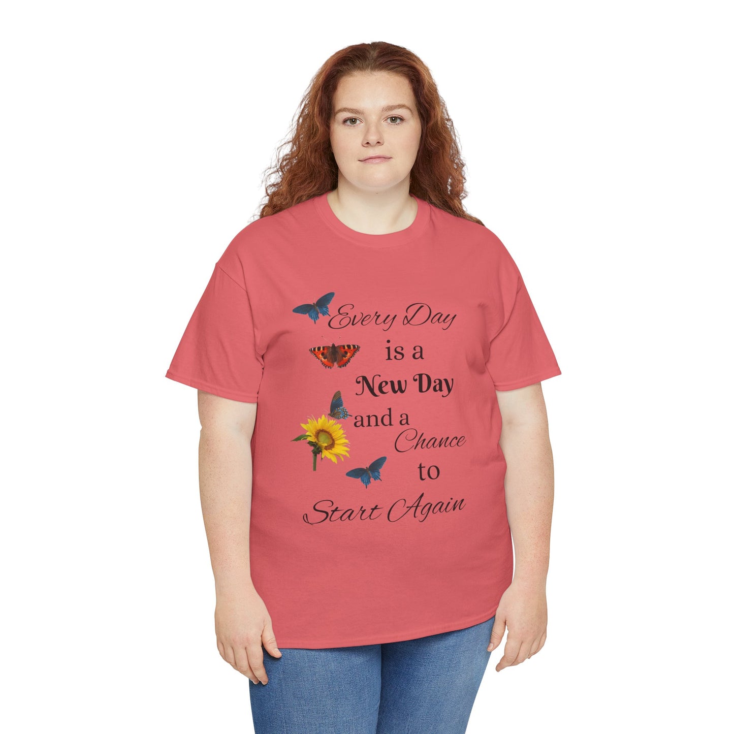 Inspirational Sunflower & Butterflies Tee — "Every Day is a New Day" Motivational T‑Shirt