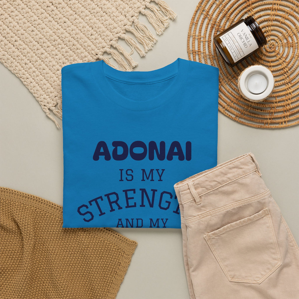 Adonai Is My Strength Tee — Psalm 28:7 Christian Faith Shirt