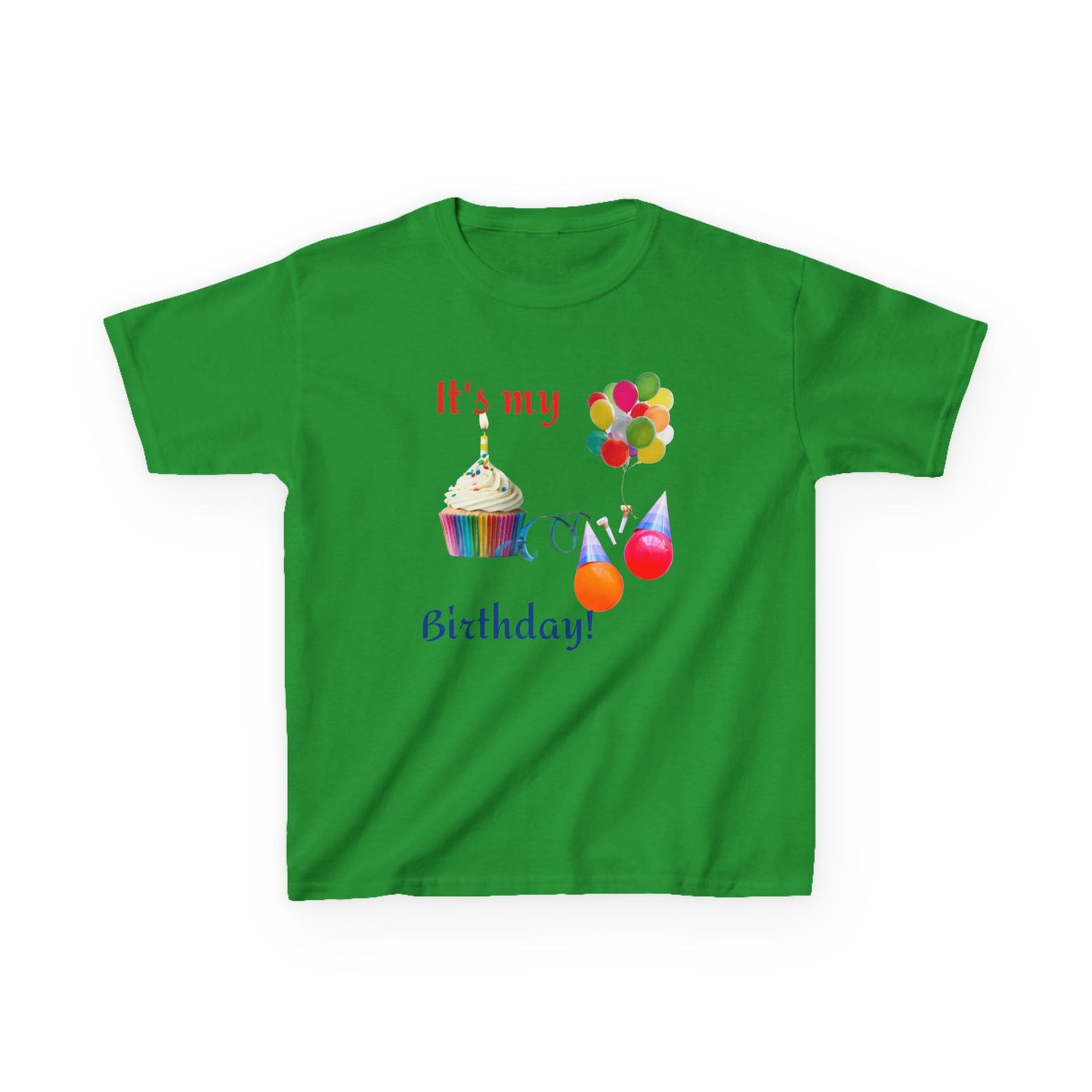 Kids Birthday T-Shirt - "It's My Birthday!" Rainbow Cupcake & Balloons Tee