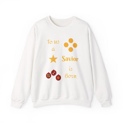 Christmas Crewneck Sweatshirt – “To us a Savior is Born” Nativity Ornament Design