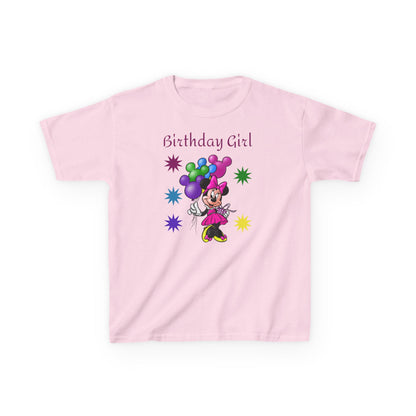 Kids Birthday Tee — "Birthday Girl" Minnie Balloon Party Shirt