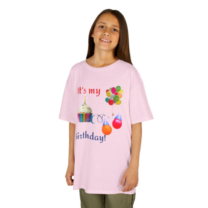 Kids Birthday T-Shirt - "It's My Birthday!" Rainbow Cupcake & Balloons Tee