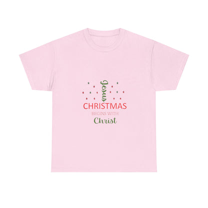 Christmas Begins With Christ Unisex Heavy Cotton Tee