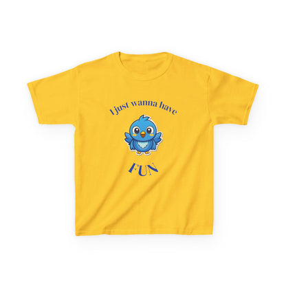 Kids T-Shirt — Cute Blue Bird "I Just Wanna Have Fun" Tee
