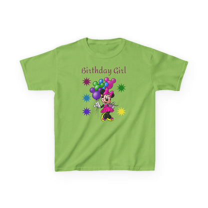 Kids Birthday Tee — "Birthday Girl" Minnie Balloon Party Shirt