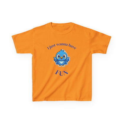 Kids T-Shirt — Cute Blue Bird "I Just Wanna Have Fun" Tee