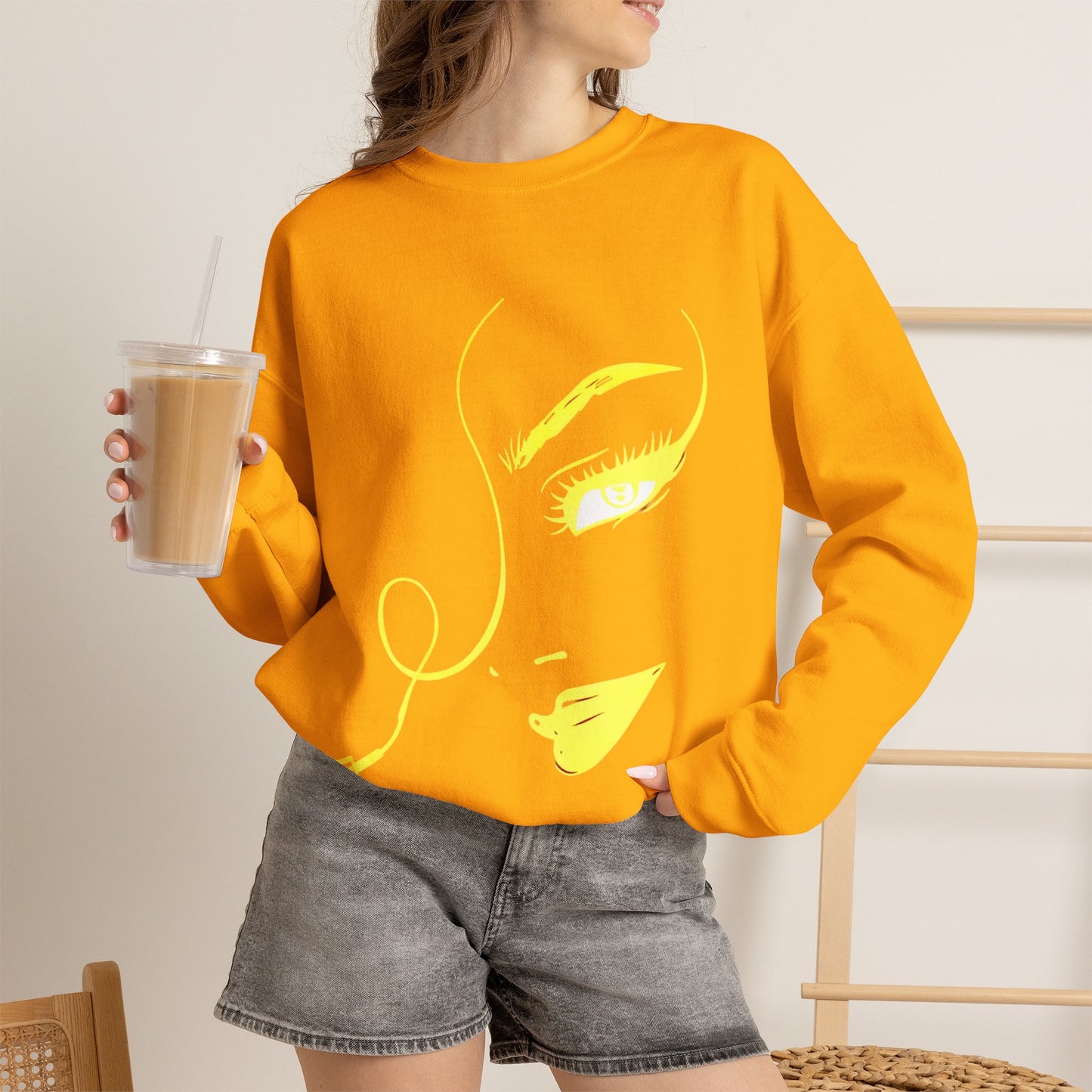 Minimal Gold Face Line Art Sweatshirt