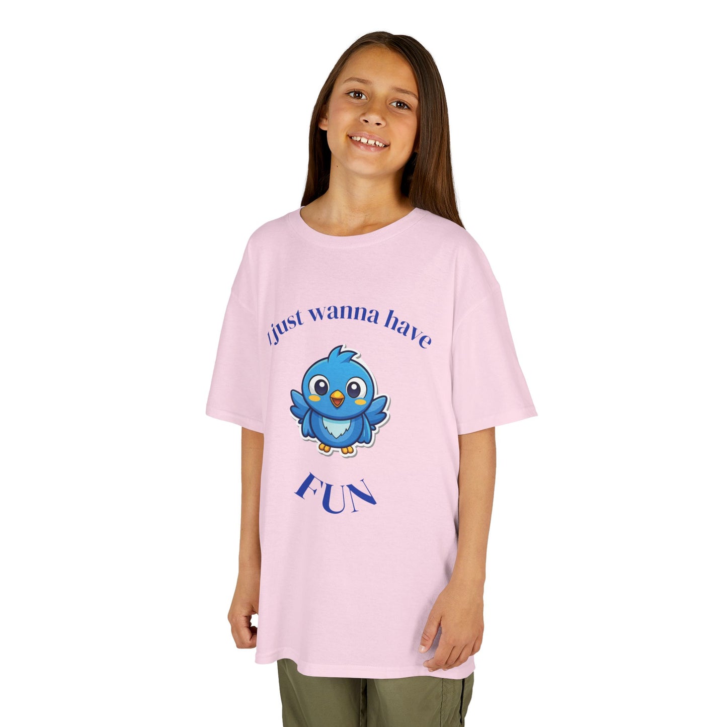 Kids T-Shirt — Cute Blue Bird "I Just Wanna Have Fun" Tee