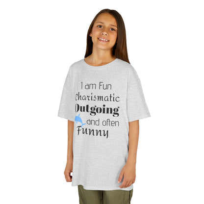 Kids Tee — "I am Fun Charismatic Outgoing and often Funny" Playful Personality Shirt
