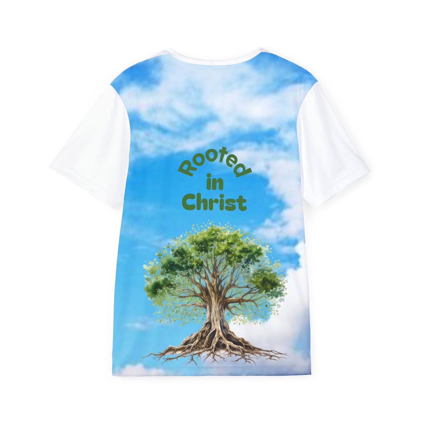 Men's Jersey — Rooted in Christ Tree Graphic Athletic Tee