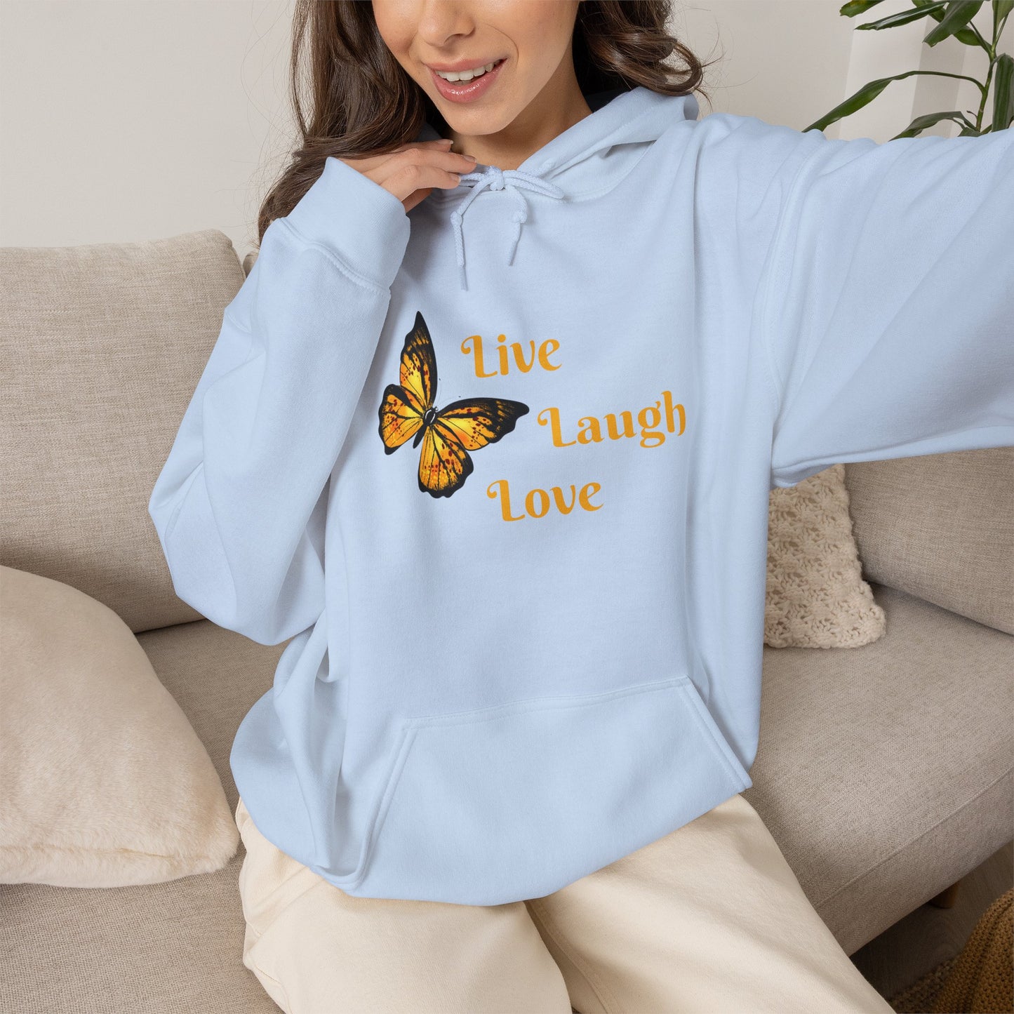 Butterfly "Live Laugh Love" Hoodie - Cozy Inspirational Graphic Sweatshirt