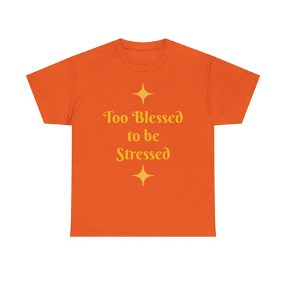 Christian Tee — "Too Blessed to be Stressed" / "Follow me while I follow Jesus"