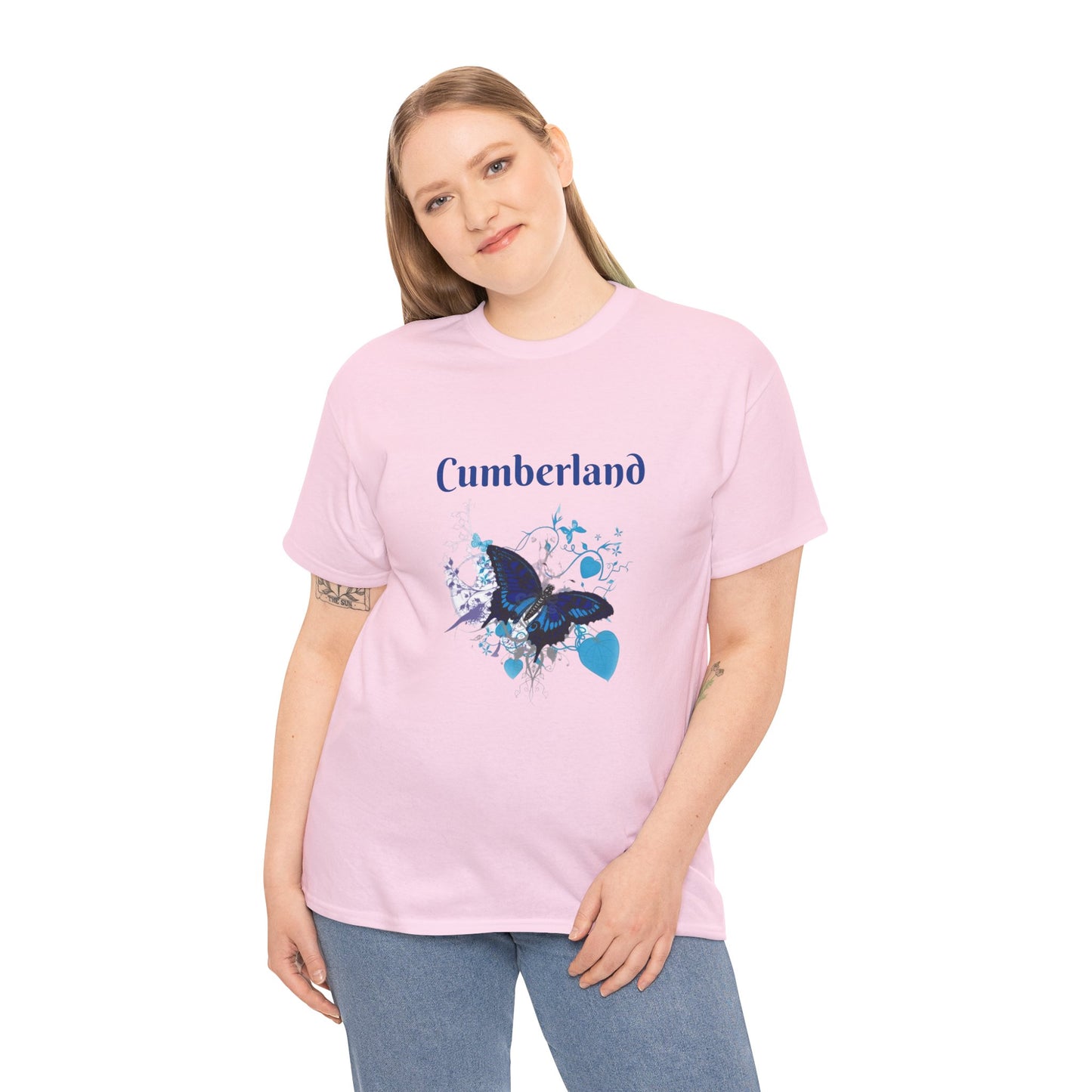Cumberland Blue Butterfly Tee — Floral Heart Graphic T-Shirt