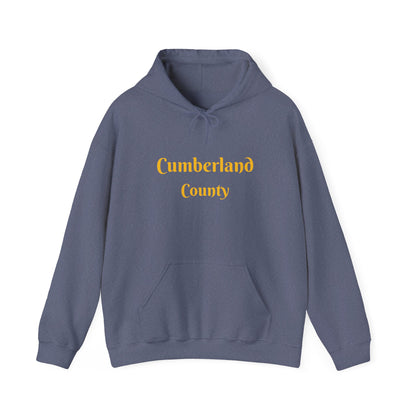 Cumberland County Hoodie — Minimal Gold Text Hooded Sweatshirt