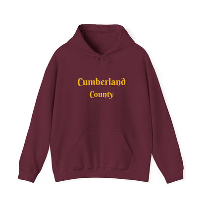 Cumberland County Hoodie — Minimal Gold Text Hooded Sweatshirt