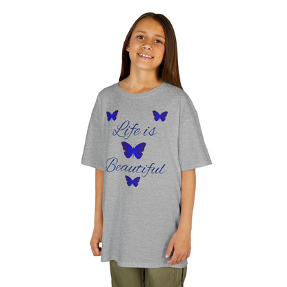 Kids T-Shirt — "Life is Beautiful" Blue Butterfly Tee