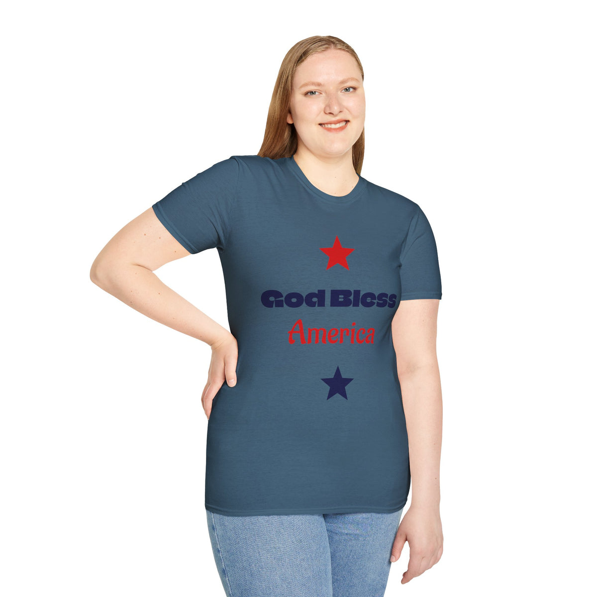 T-Shirt — "God Bless America" Patriotic Stars Tee