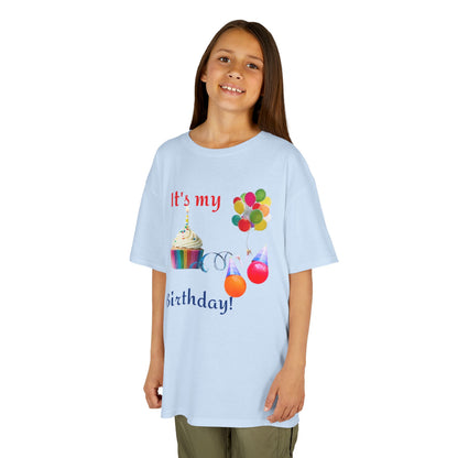 Kids Birthday T-Shirt - "It's My Birthday!" Rainbow Cupcake & Balloons Tee