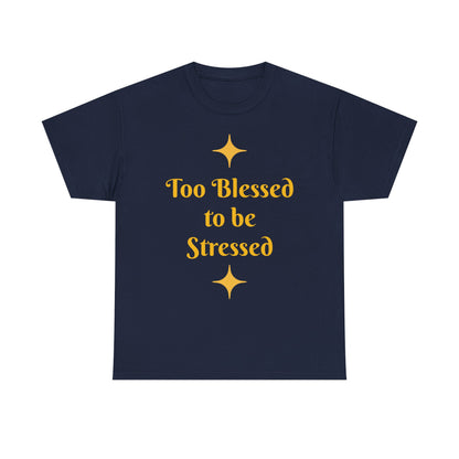 Christian Tee — "Too Blessed to be Stressed" / "Follow me while I follow Jesus"