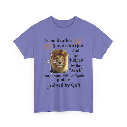 Christian Lion T-Shirt — "I Would Rather Stand with God" Faith Graphic Tee