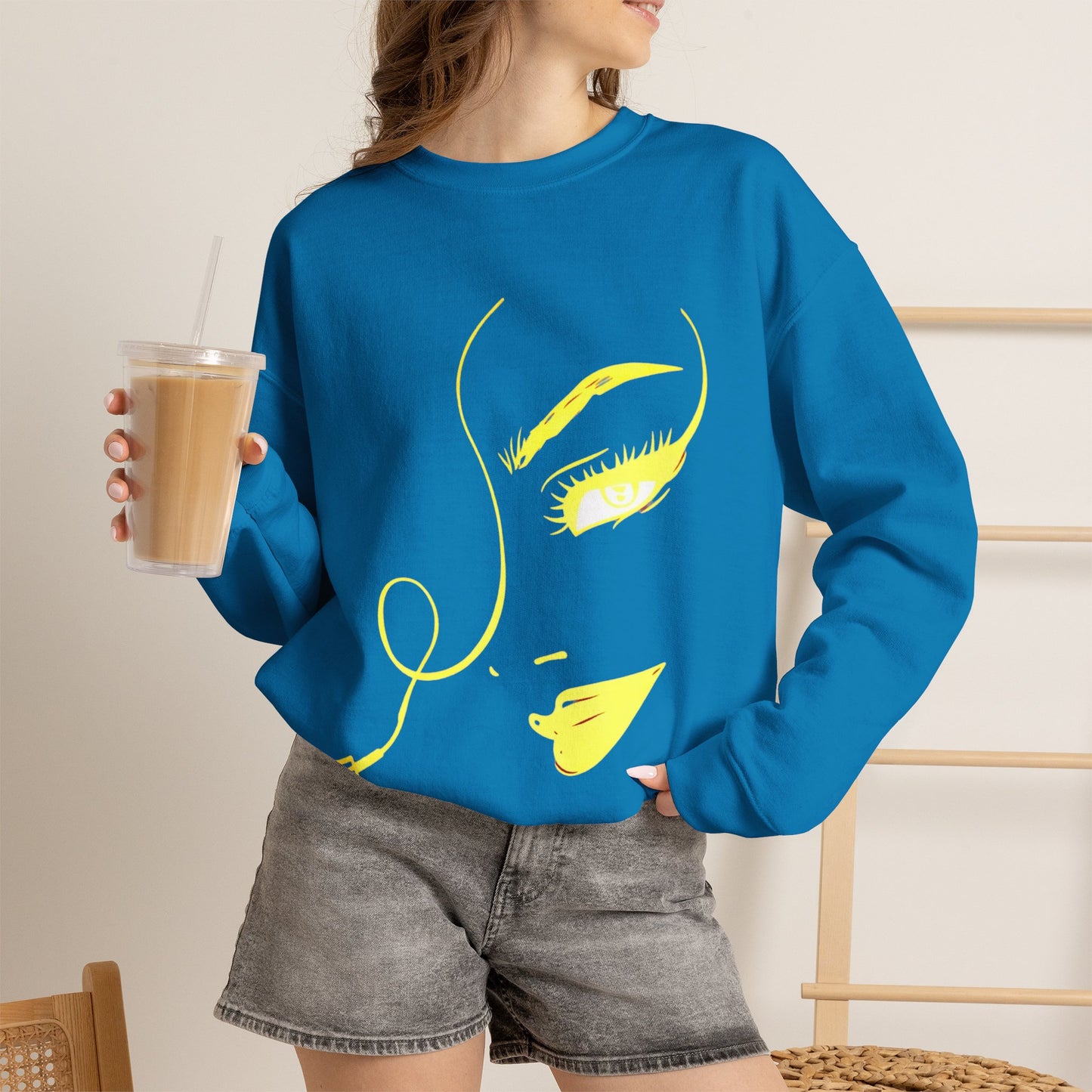 Minimal Gold Face Line Art Sweatshirt