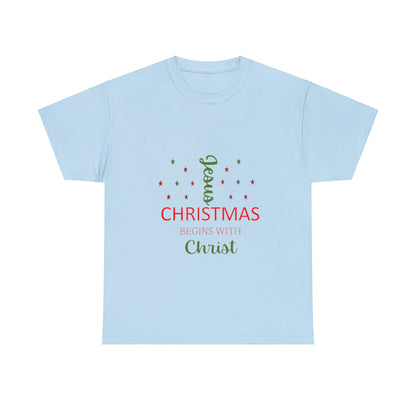 Christmas Begins With Christ Unisex Heavy Cotton Tee