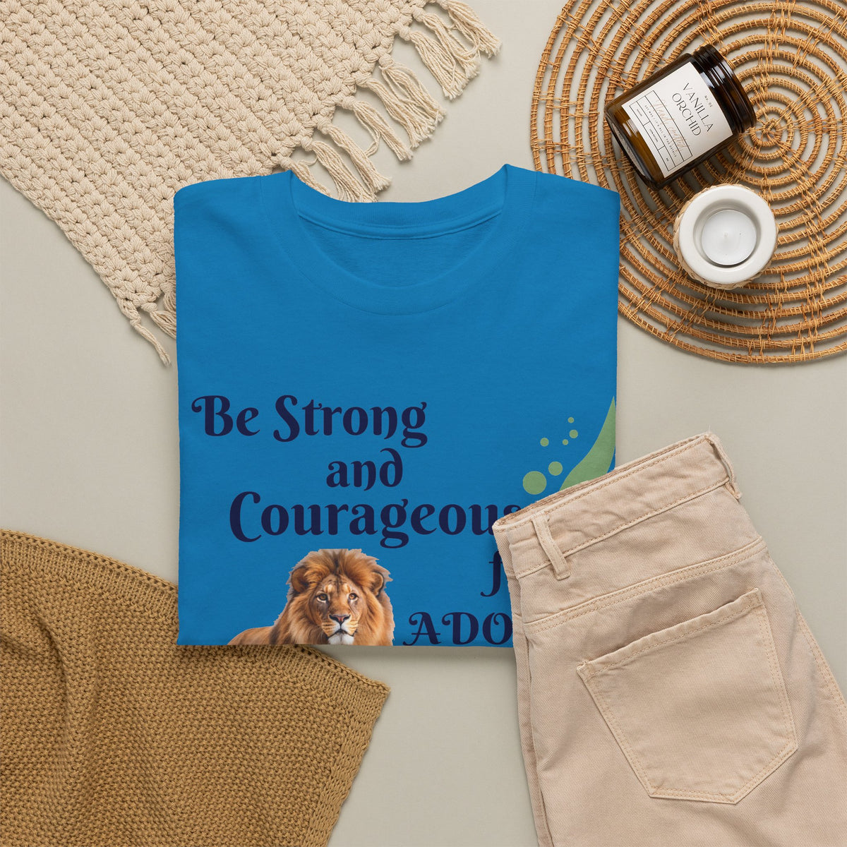 Lion Scripture Tee — "Be Strong and Courageous for Adonai" Joshua 1:9