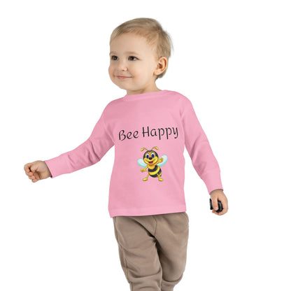 Toddler Long Sleeve Tee - "Bee Happy" Cute Bee Graphic Kids Shirt