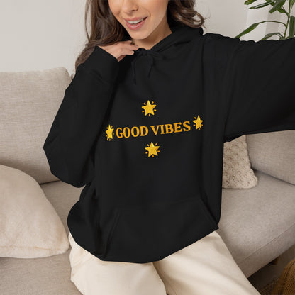 Good Vibes Hoodie — Minimal Yellow Stars Graphic Hooded Sweatshirt